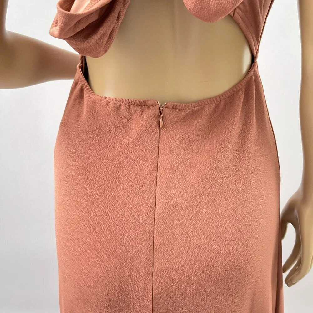 Birdy Grey Benny Crepe Maxi Formal Bridesmaid‎ Dress Cut Out Desert Rose S NWT